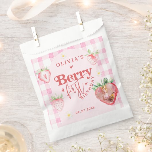 Niedlich Strawberry Daisy Berry First Foto Brithda Geschenktütchen (Ausgeschnitten)