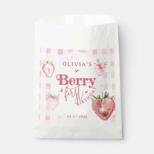 Niedlich Strawberry Daisy Berry First Foto Brithda Geschenktütchen (Vorderseite)