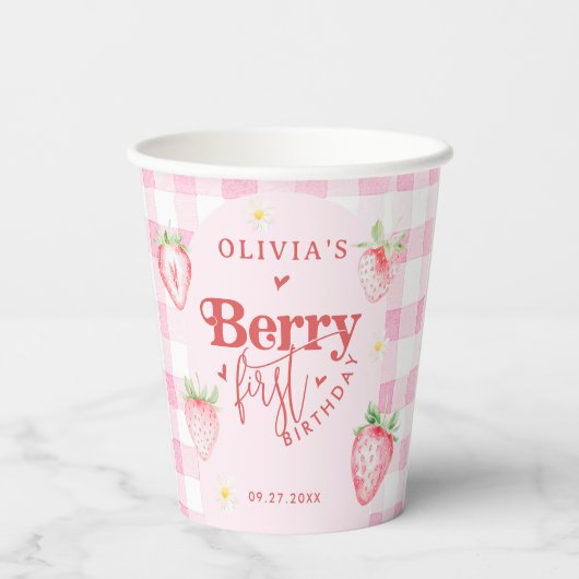 Niedlich Strawberry Daisy Berry First Foto Brithda Pappbecher (Rückseite)