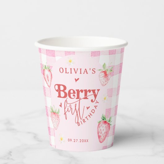 Niedlich Strawberry Daisy Berry First Foto Brithda Pappbecher (Vorderseite)