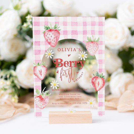 Niedlich Strawberry Fruit Daisy Berry Erster Gebur Acryleinladungen