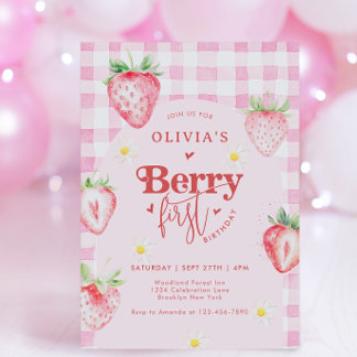 Niedlich Strawberry Fruit Daisy Berry Erster Gebur Einladung