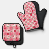 Niedlich Strawberry Gingham Gemustert Ofenhandschuh & Topflappen-Set (Vorderseite/Rückseite)