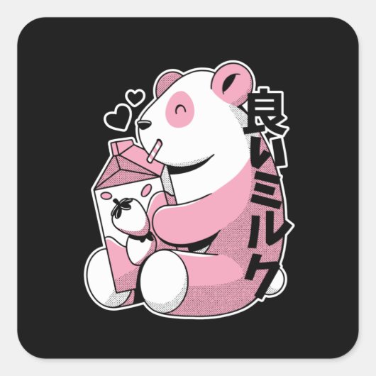 Niedlich Strawberry Milkshake Kawaii Panda Quadratischer Aufkleber (Vorderseite)