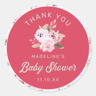 Niedlich Strawberry Pink Floral Baby Dusche Vielen Runder Aufkleber