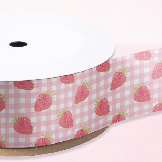 Niedlich Strawberry Pink Gingham Kariert Satinband