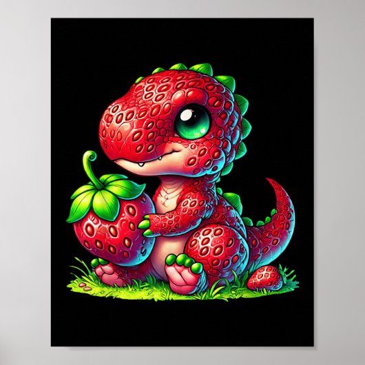 Niedlich Strawberry Summer Frucht Lover Dinosaur T Poster (Vorne)