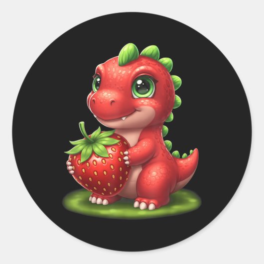 Niedlich Strawberry Summer Frucht Lover Dinosaur T Runder Aufkleber (Vorderseite)