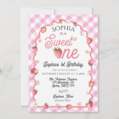 Niedlich Strawberry Sweet One First Birthday Einladung (Vorderseite)