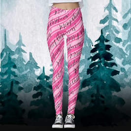 Niedlich Stripe Candy Cane Pink Frohe Weihnachten Leggings