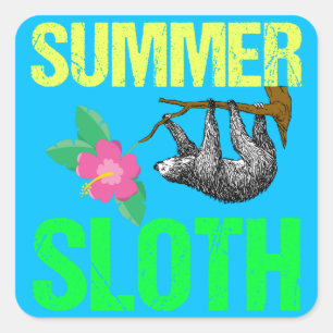 Niedlich Summer Sloth Blue Quadratischer Aufkleber