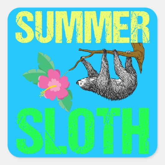 Niedlich Summer Sloth Blue Quadratischer Aufkleber (Vorderseite)
