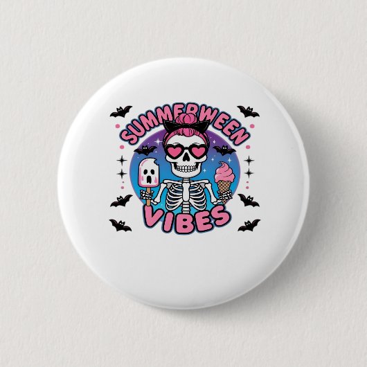 Niedlich Summerween Vibes Skeleton IceCream Summer Button (Vorderseite)