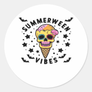 Niedlich Summerween Vibes Skeleton IceCream Summer Runder Aufkleber