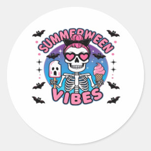 Niedlich Summerween Vibes Skeleton IceCream Summer Runder Aufkleber