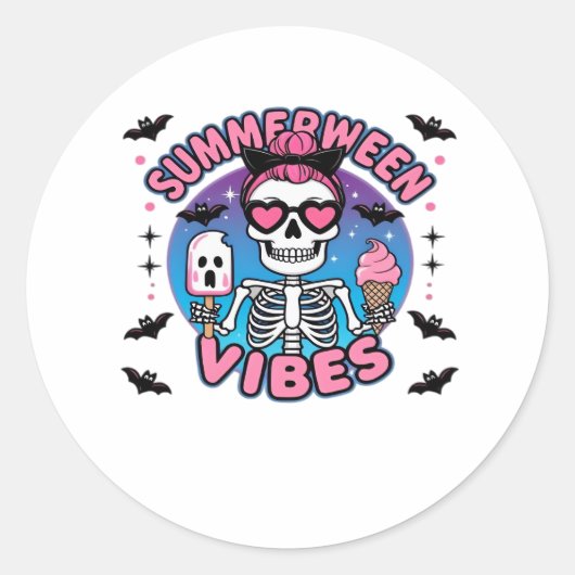 Niedlich Summerween Vibes Skeleton IceCream Summer Runder Aufkleber (Vorderseite)