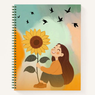 Niedlich Sunflower Girl Notebook - Ästhetisches Jo Notizblock