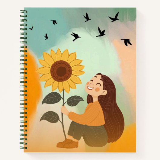 Niedlich Sunflower Girl Notebook - Ästhetisches Jo Notizblock (Vorderseite)