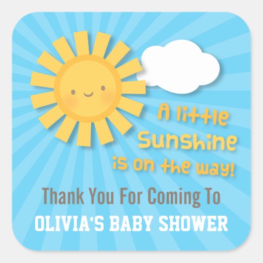 Niedlich Sunshine Baby Dusche Danke Stickers (Vorderseite)