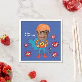 Niedlich Superheld 💥 buntes GeburtstagsFoto Serviette