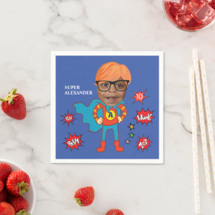 Niedlich Superheld 💥 buntes GeburtstagsFoto Serviette