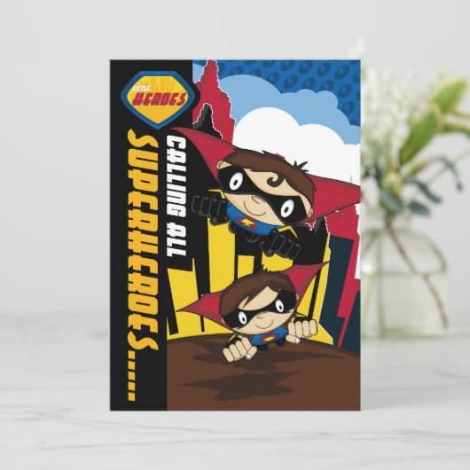 Niedlich Superhelden Party Einladung (Stehend Vorderseite)