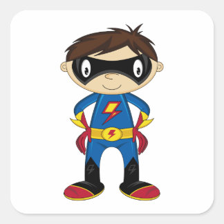 Niedlich Superhero Boy Quadratischer Aufkleber
