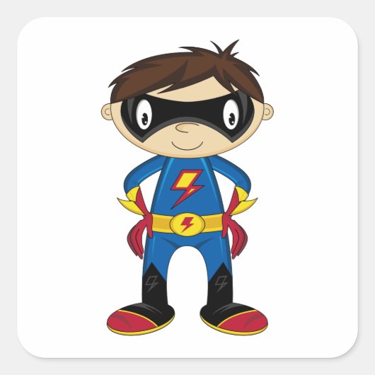 Niedlich Superhero Boy Quadratischer Aufkleber (Vorderseite)