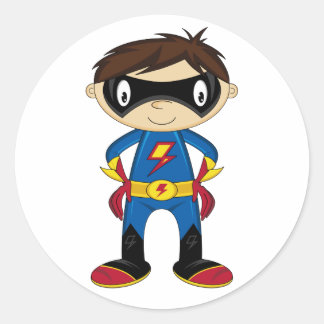 Niedlich Superhero Boy Runder Aufkleber