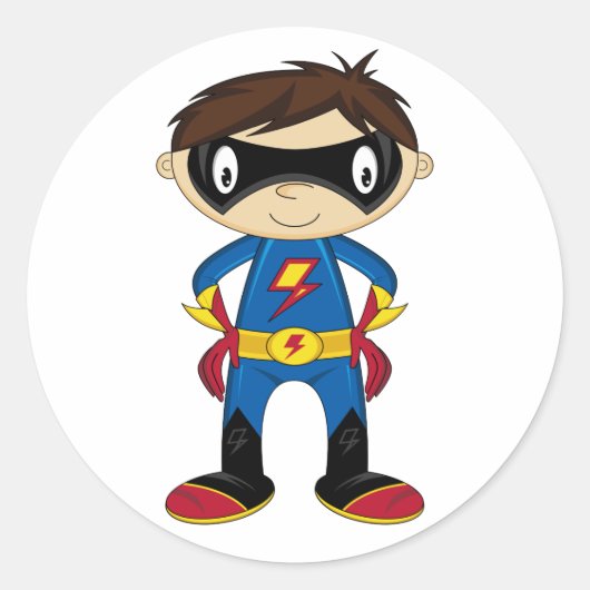 Niedlich Superhero Boy Runder Aufkleber (Vorderseite)