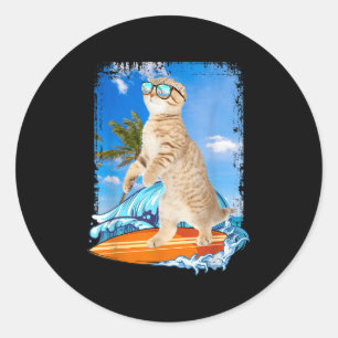 Niedlich Surfen Hawaiian Cat Lover Surfer Beach So Runder Aufkleber