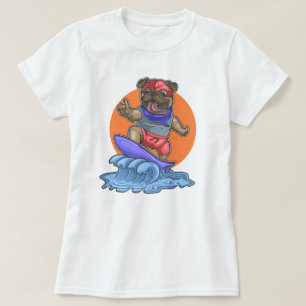 Niedlich Surfing Mops T - Shirt
