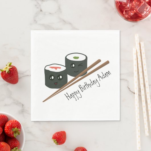Niedlich Sushi Addict Kawaii Zeichenname Geburtsta Serviette (Beispiel)