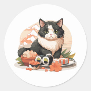 Niedlich Sushi Cat Runder Aufkleber