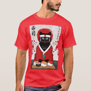 Niedlich Sushi Master Cat Samurai Kitty Japan T-Shirt