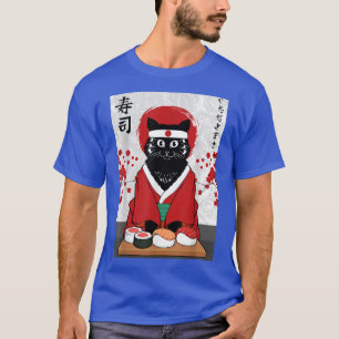 Niedlich Sushi Master Cat Samurai Kitty Japan T-Shirt