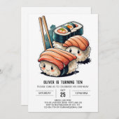 Niedlich Sushi Party Wasserfarbe Geburtstag Einladung (Vorne/Hinten)