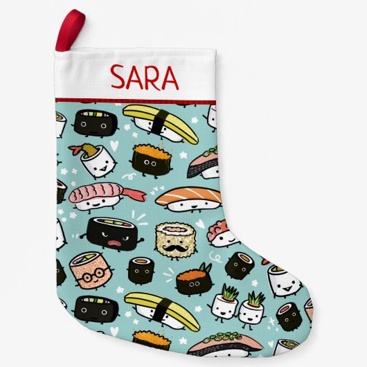 Niedlich Sushi Pattern Funny Kawaii Food Holiday X Kleiner Weihnachtsstrumpf (Vorderseite)