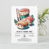 Niedlich Sushi Roll Printable Geburtstag Einladung (Stehend Vorderseite)