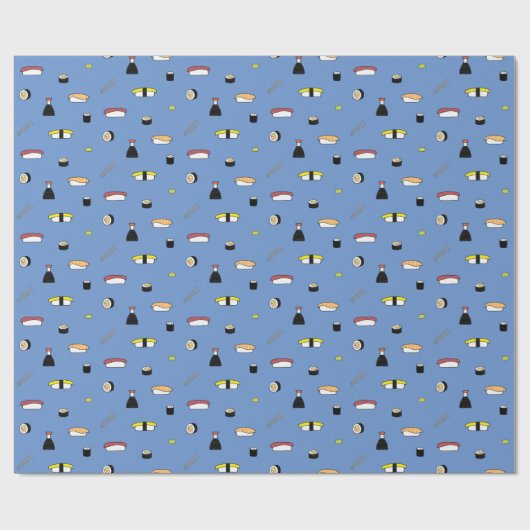 Niedlich Sushi Roll Set Pattern Nigiri Maki | Blau Geschenkpapier (Flach)