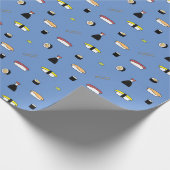 Niedlich Sushi Roll Set Pattern Nigiri Maki | Blau Geschenkpapier (Ecke)