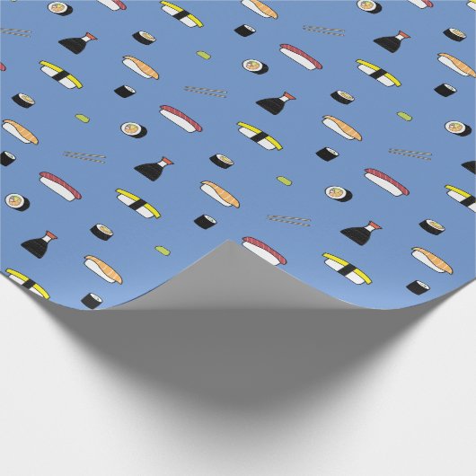 Niedlich Sushi Roll Set Pattern Nigiri Maki | Blau Geschenkpapier (Ecke)