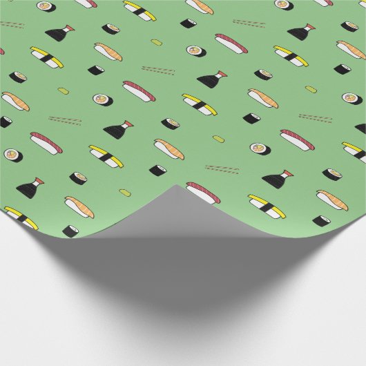 Niedlich Sushi Roll Set Pattern Nigiri Maki | Grün Geschenkpapier (Ecke)
