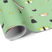 Niedlich Sushi Roll Set Pattern Nigiri Maki | Grün Geschenkpapier (Rolleneckpunkt)