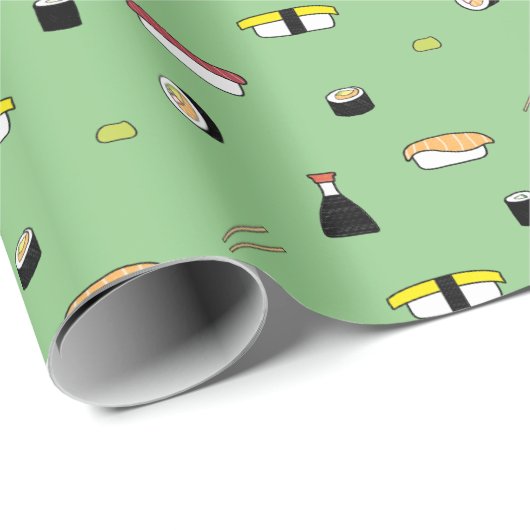 Niedlich Sushi Roll Set Pattern Nigiri Maki | Grün Geschenkpapier (Rolleneckpunkt)