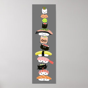 Niedlich Sushi Stack - Turm Kawaii Sushi Freunde Poster