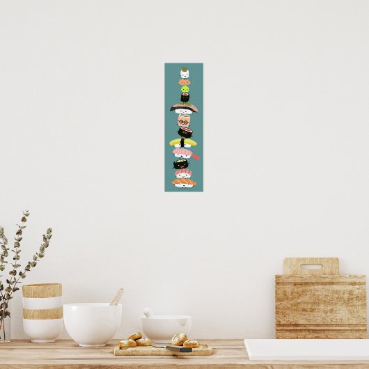 Niedlich Sushi Stack - Turm Kawaii Sushi Freunde Poster (Küche)