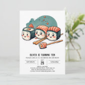 Niedlich Sushi Wonderland Printable Birthday Einladung (Stehend Vorderseite)