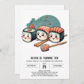 Niedlich Sushi Wonderland Printable Birthday Einladung (Vorne/Hinten)