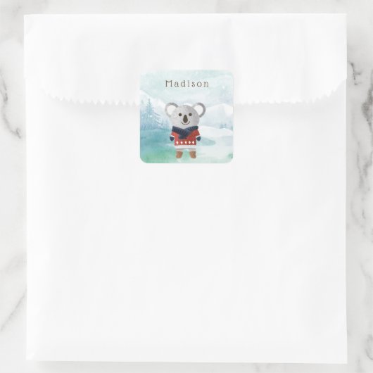 Niedlich Sweatered Koala Quadratischer Aufkleber (Tasche)